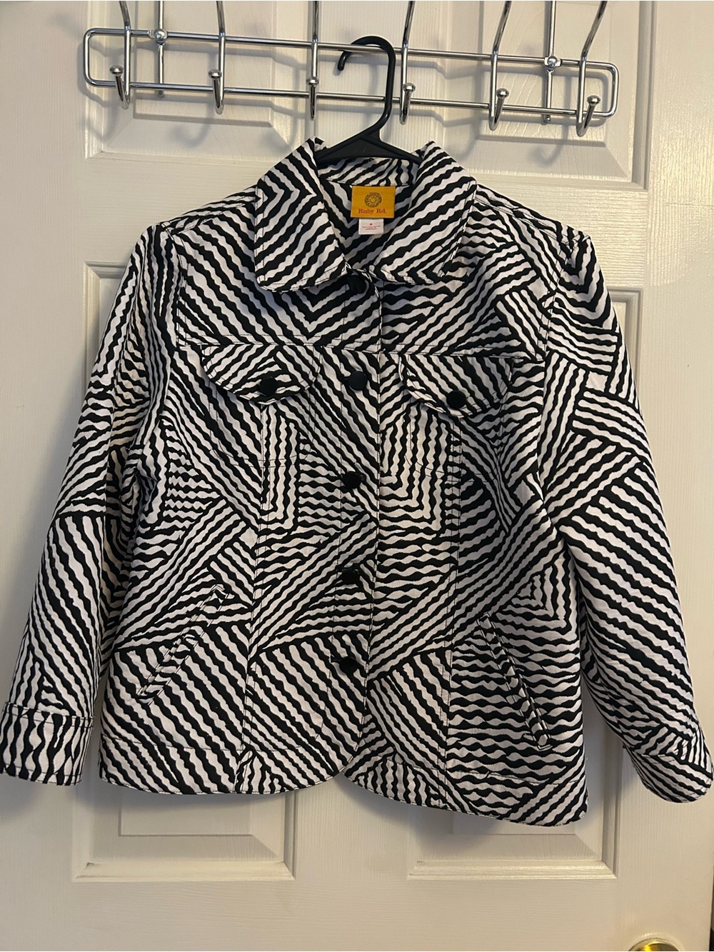 Ruby Rd. Black & White Geometric Jean Jacket
